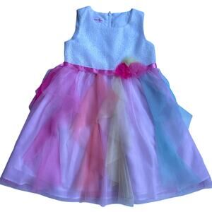 Jessica Ann White Sequin Top Rainbow Tulle Dress - Size 4